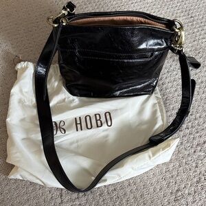 HOBO Shiny Crinkle Black Leather Hobo Bag